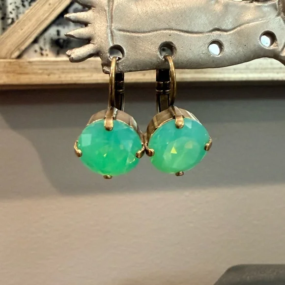 Sabika Green Drop Earrings in a Gold Brass Tone Setting - Picture 1 of 2